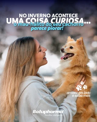 Tem coisa melhor que maratonar uma série com seu cachorro grudado no sofá durante o inverno?Nessa época do ano eles ficam mais próximos da gente o tempo todo: no colo, na cama, na coberta... e é justamente por isso que muitos tutores começam a perceber mais o hálito dos seus pets.Mas se o "bafinho" está chamando atenção demais, vale a pena dar uma atenção especial à saúde bucal.Manter uma rotina de higiene oral ajuda a cuidar da boca do seu pet e torna aqueles momentos de carinho ainda mais agradáveis.💙 O Odontogard Spray é um aliado prático para auxiliar na higiene bucal diária e contribuir para um hálito mais agradável.Afinal, no frio a gente quer ficar pertinho deles o tempo todo! 🐾❄️
#Odontogard #SaudeOralPet #MauHalitoCanino #InvernoPet #VidaDeTutor #CachorroEmCasa #CuidadosComPets #BotupharmaPet #PetLoversBrasil #botupharma #botupharmapet