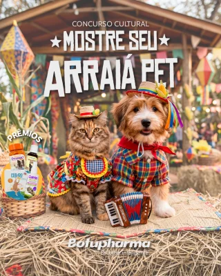 Pula a fogueira, Iaiá! 🔥🐾 O Arraiá da Botupharma Pet está oficialmente aberto e nós queremos ver quem é o caipira mais estiloso desse São João!Vai rolar uma Batalha de Fantasias nos nossos Stories e o grande vencedor vai levar para casa uma Cesta Junina recheada de produtos incríveis da Botupharma Pet para o seu peludo. 🎁✨Quer colocar o seu pet na disputa? É super fácil participar:1️⃣ Vista seu pet (cão ou gato!) com o melhor traje ou acessório julino. 2️⃣ Tire uma foto bem caprichada. 3️⃣ Poste a foto do seu pet no seu Feed marcando a nossa página @botupharmapet e use a hashtag #ArraiaBotupharma. (⚠️ Atenção: O seu perfil precisa estar ABERTO para a gente conseguir ver a foto do seu pet, combinado?)🗓️ Fique de olho nos prazos:O concurso se inicia no dia 13/07 e você pode postar e marcar a gente até o dia 20/07.Nossa equipe vai selecionar os 08 pets mais criativos para a Grande Batalha.A votação vai rolar no estilo "mata-mata" nos nossos Stories a partir do dia 21/07. Quem decide o vencedor são vocês!Prepara o chapéu de palha, a camisa xadrez e vem curtir esse Arraiá com a gente. Valendo! 🐕🐈🎉#BotupharmaPet #FestaJulinaPet #ConcursoPet #ArraiaPet #PetCaipira #CachorrosDoBrasil #GatosDoBrasil #botupharma #festajulina